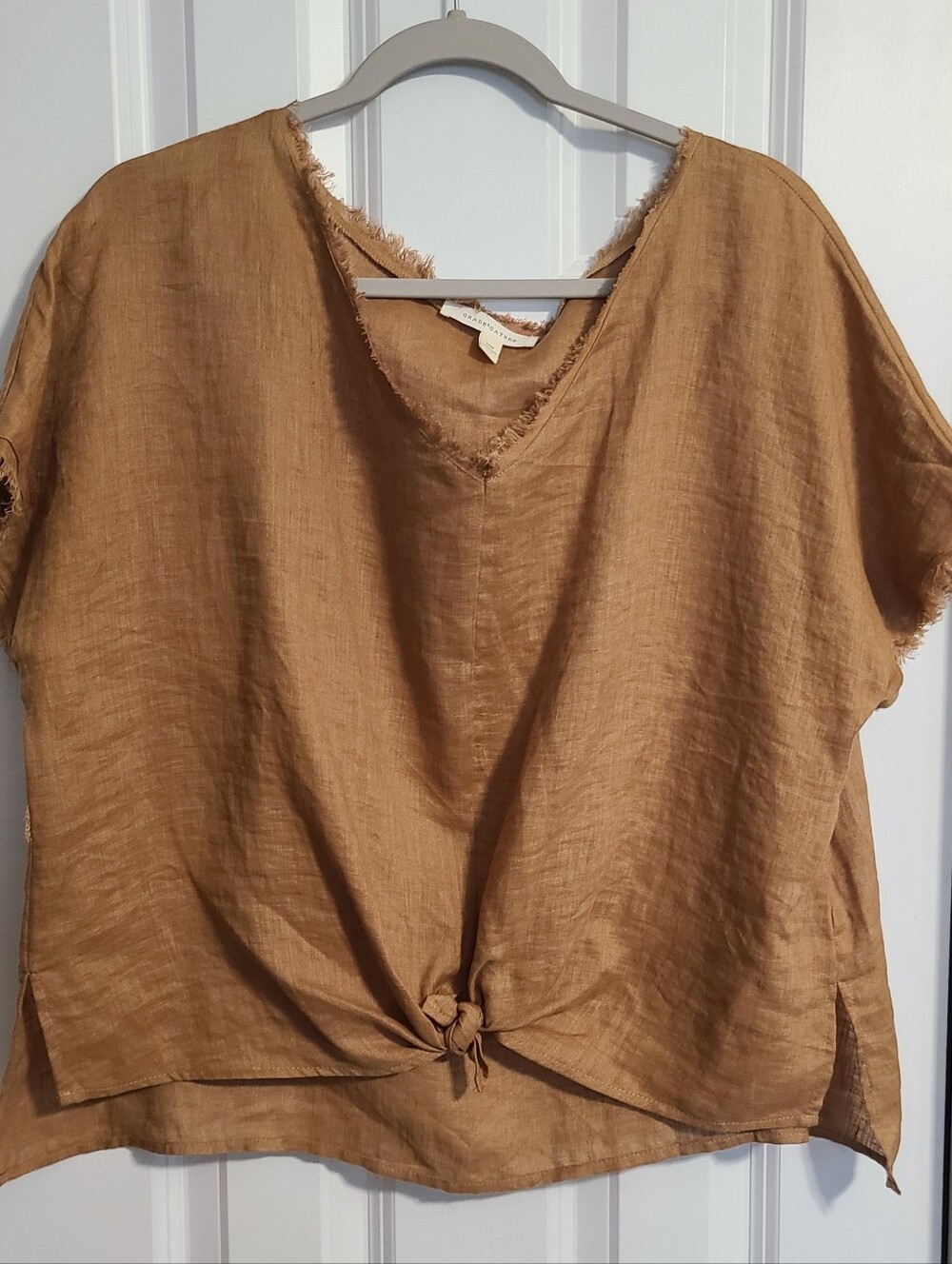 Women's Casual Linen Tie-Front Top in Camel